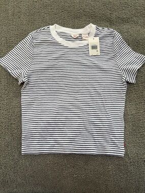 Levi's White & Navy Striped Crop Tee